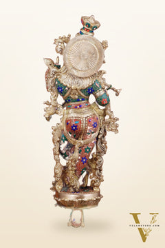 Krishna Statue with Lotus Base brass idol | 27 Inch meenakari