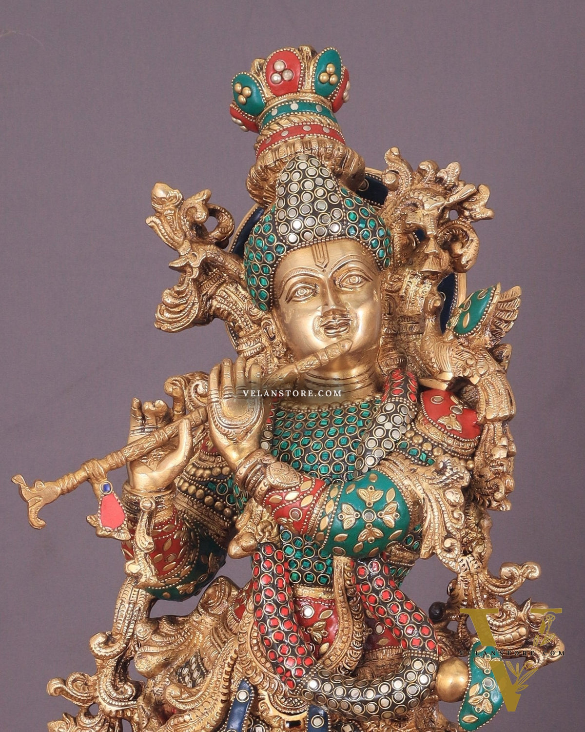 Krishna Statue with Lotus Base brass idol | 27 Inch | meenakari