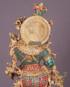 Krishna Statue with Lotus Base brass idol | 27 Inch | meenakari