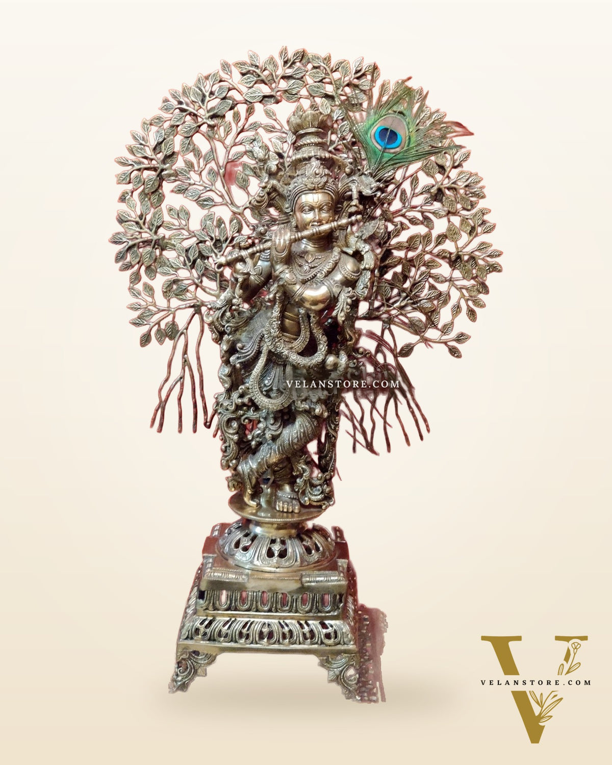 Krishna Superfine Brass Idol 36 inches With Kalpavriksha tree