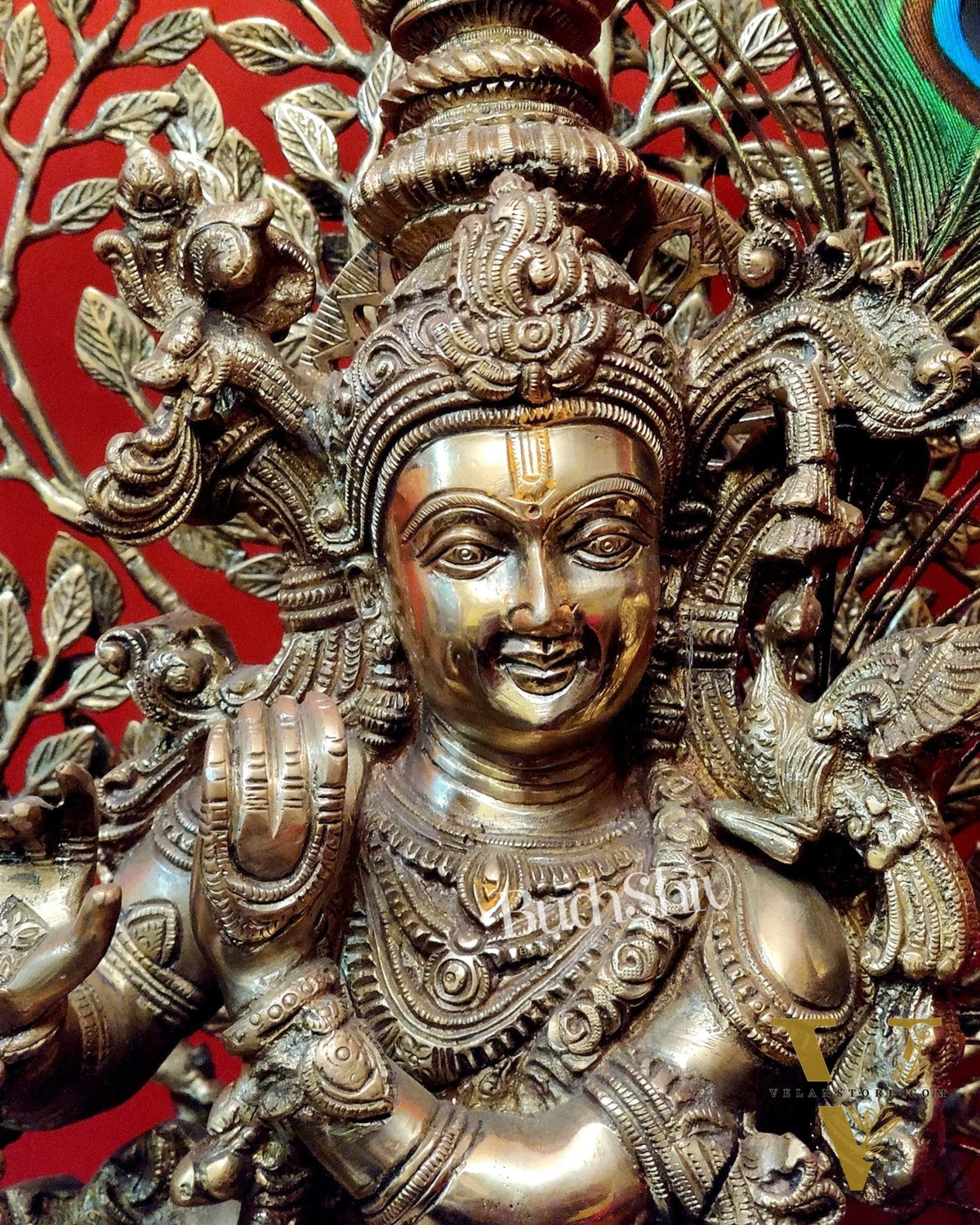 Krishna Superfine Brass Idol 36 inches With Kalpavriksha tree