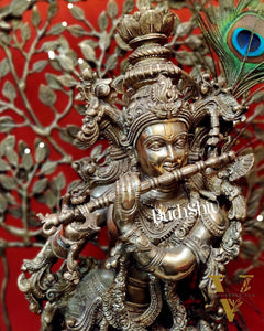 Krishna Superfine Brass Idol 36 inches With Kalpavriksha tree
