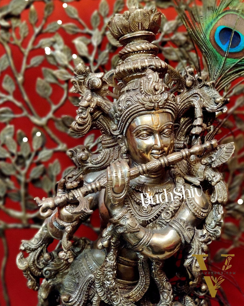 Krishna Superfine Brass Idol 36 inches With Kalpavriksha tree