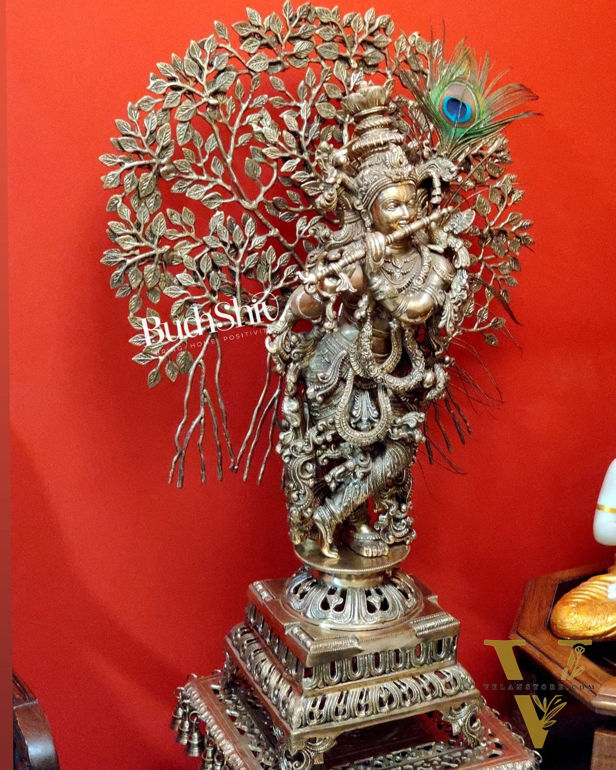Krishna Superfine Brass Idol 36 inches With Kalpavriksha tree