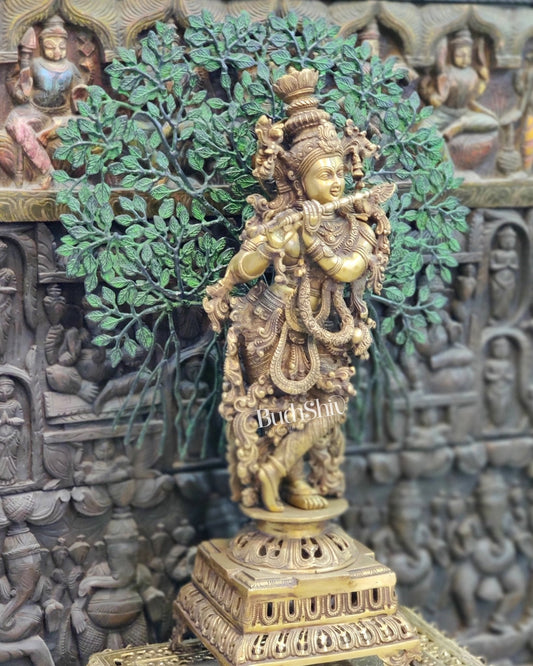 Krishna Superfine Brass Idol 36 inches With Kalpavriksha