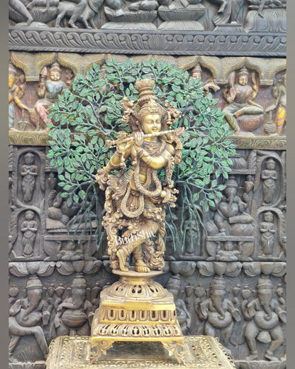 Krishna Superfine Brass Idol 36 inches With Kalpavriksha