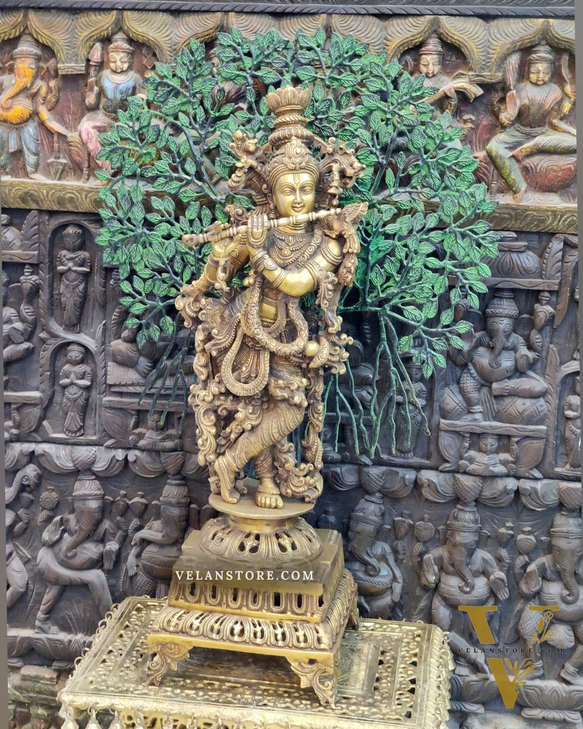 Krishna Superfine Brass Idol 36 inches With Kalpavriksha
