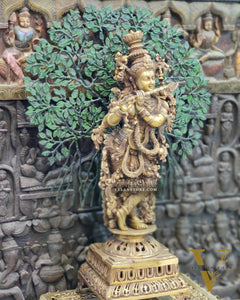 Krishna Superfine Brass Idol 36 inches With Kalpavriksha