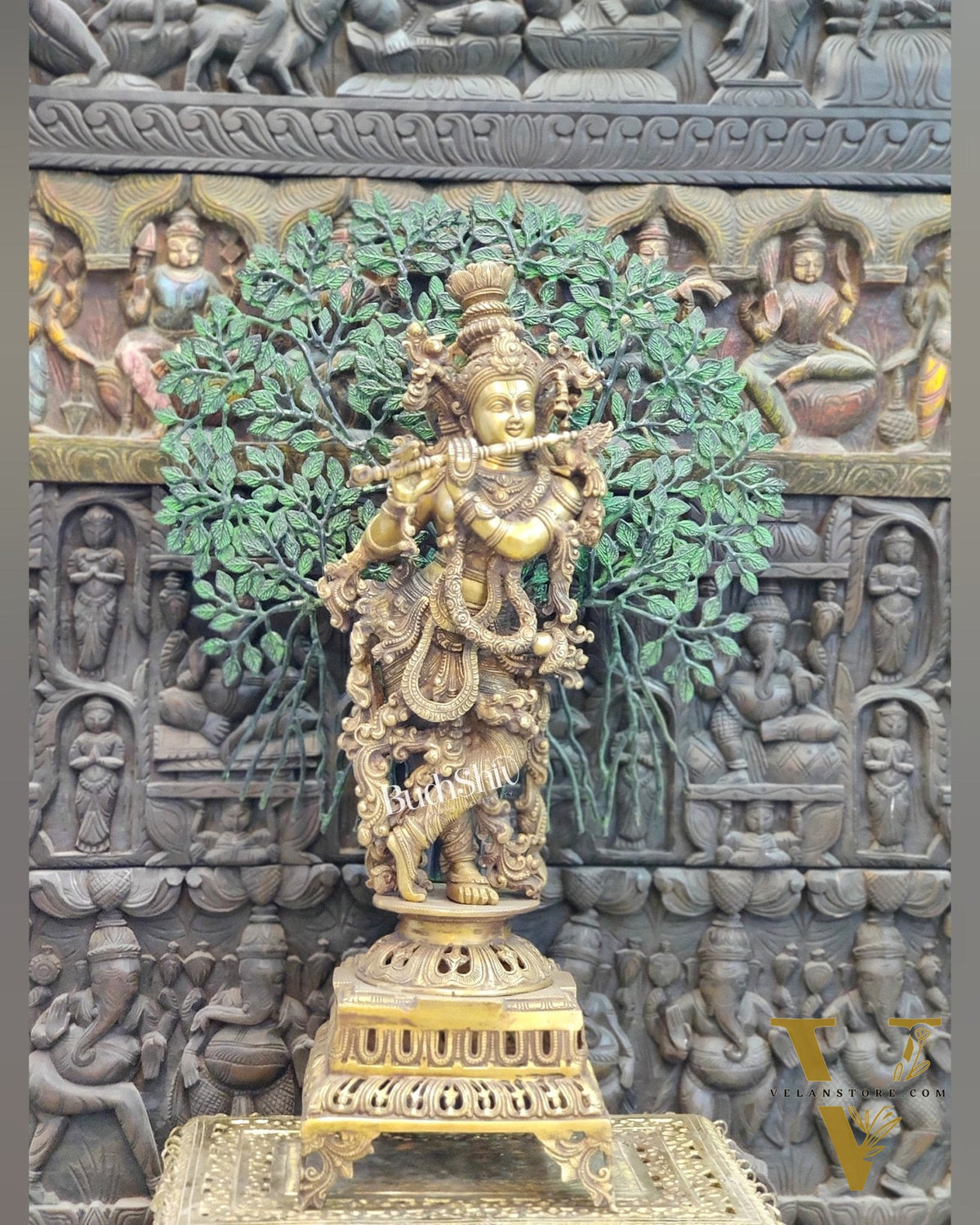 Krishna Superfine Brass Idol 36 inches With Kalpavriksha