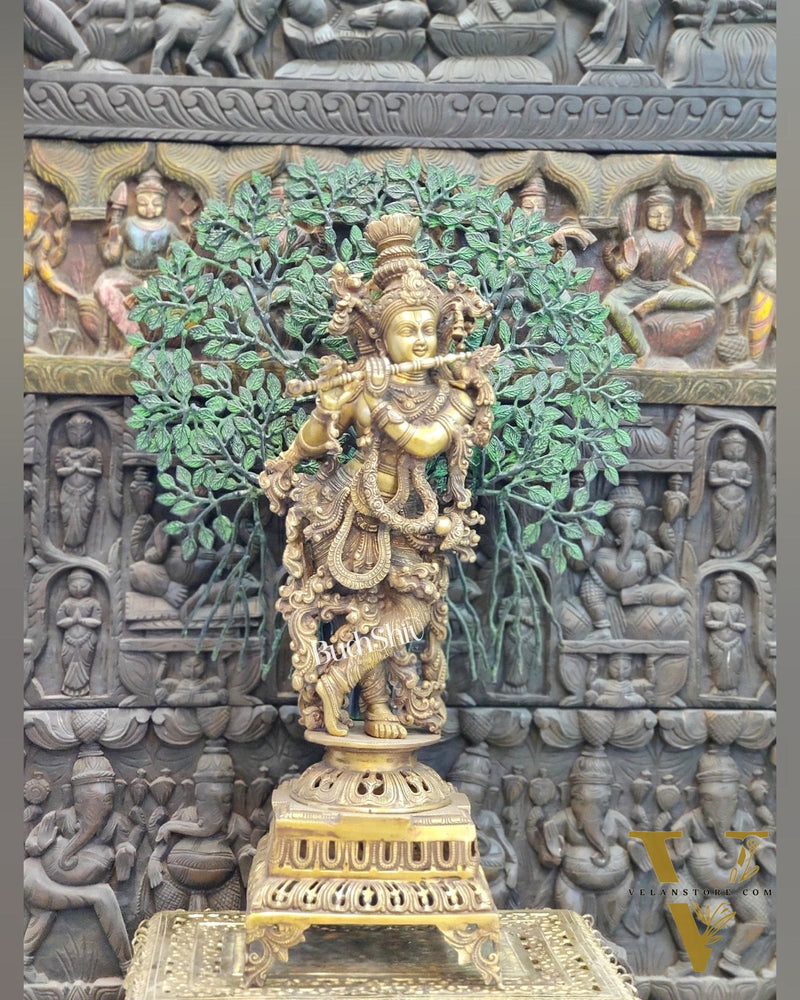 Krishna Superfine Brass Idol 36 inches With Kalpavriksha