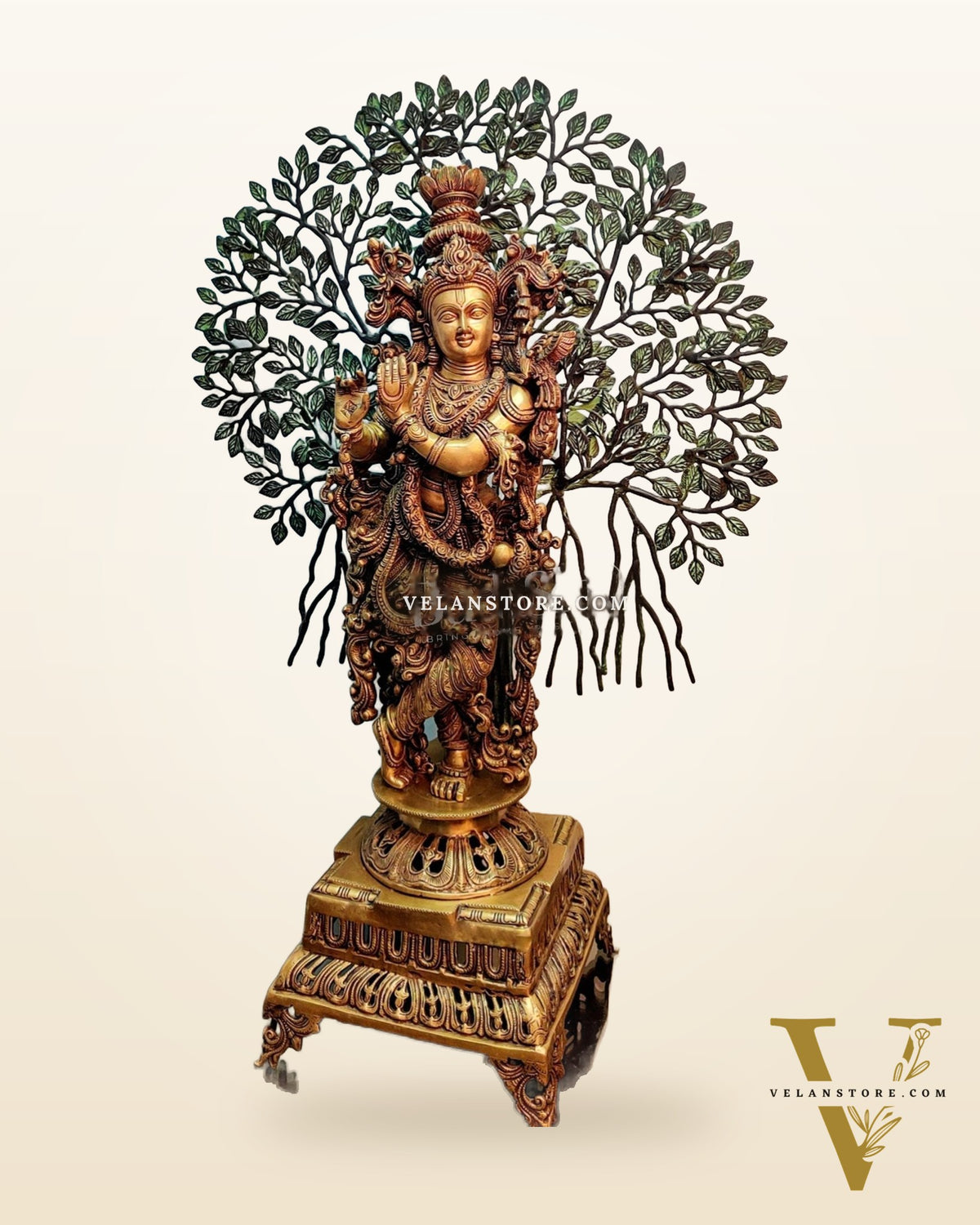 Krishna Superfine Brass Idol with Kalpavriksha  tree - 36"