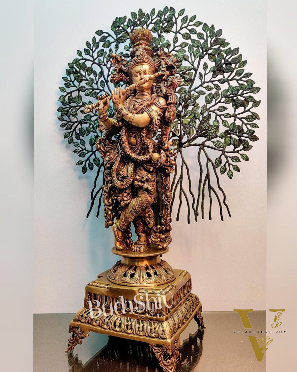 Krishna Superfine Brass Idol with Kalpavriksha  tree - 36"