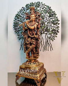 Krishna Superfine Brass Idol with Kalpavriksha  tree - 36"