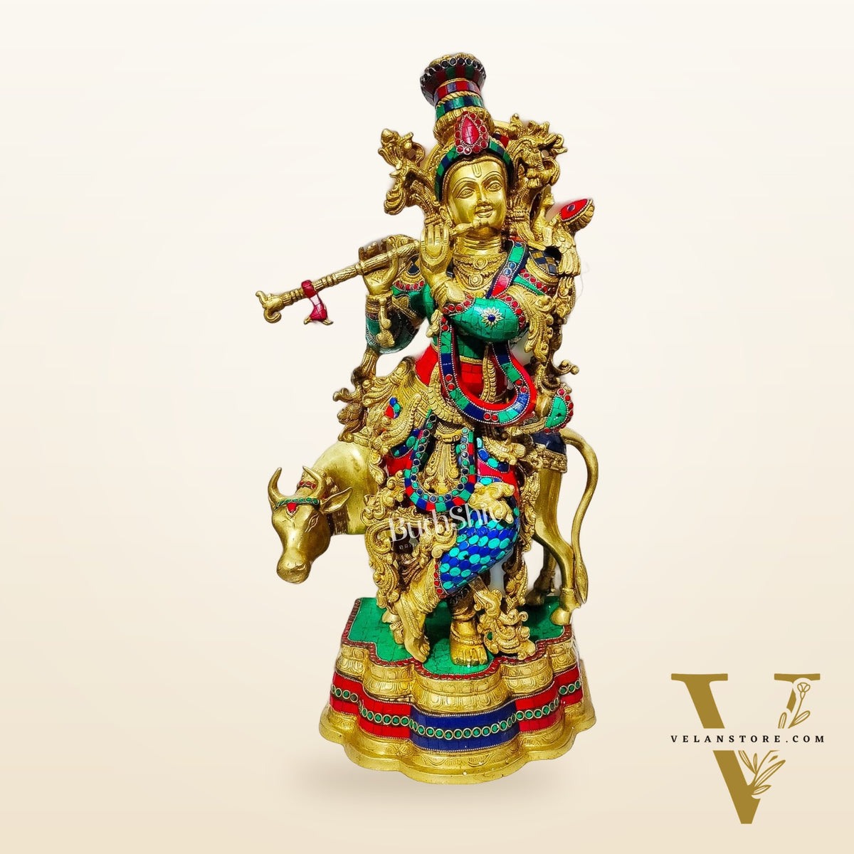 Krishna with Cow 26 inches Brass idol