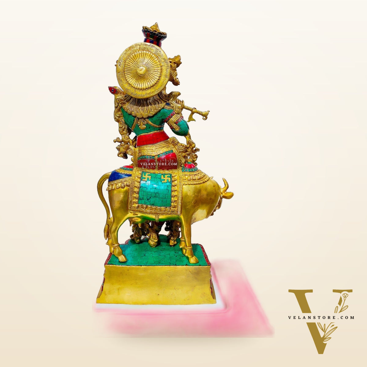 Krishna with Cow 26 inches Brass idol