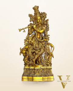 Krishna With Cow 28 inches brass idol