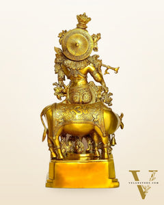 Krishna With Cow 28 inches brass idol