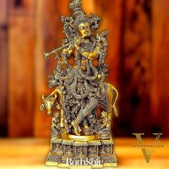 Krishna With Cow 28 inches brass idol