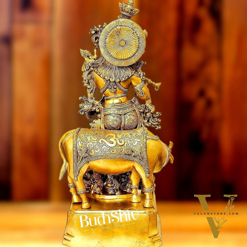 Krishna With Cow 28 inches brass idol