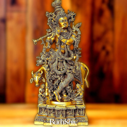 Krishna With Cow 28 inches brass idol