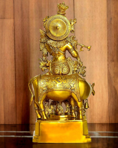 Krishna With Cow 28 inches brass idol