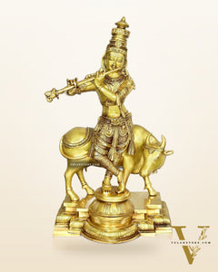 Krishna with cow Brass idol 26 inch