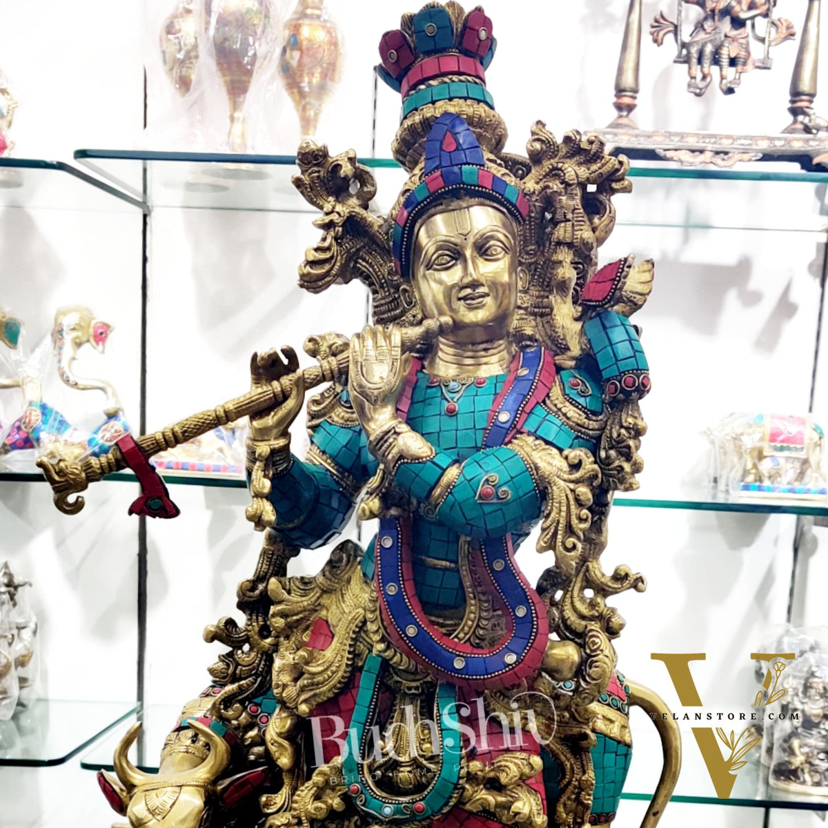 Krishna with Cow Brass Idol 27 inch