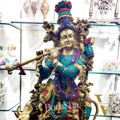 Krishna with Cow Brass Idol 27 inch