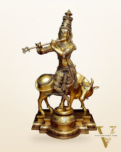 Krishna with cow Brass idol 27 inch