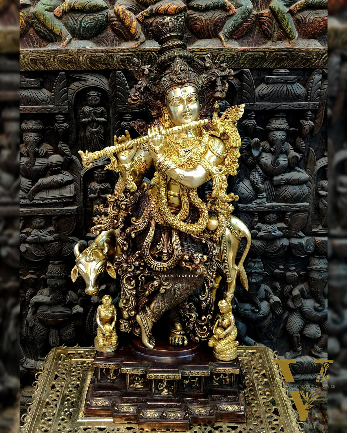 Krishna with cow Brass Idol 28 inch