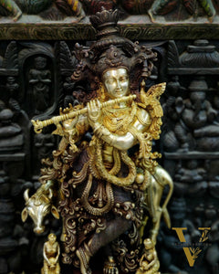 Krishna with cow Brass Idol 28 inch