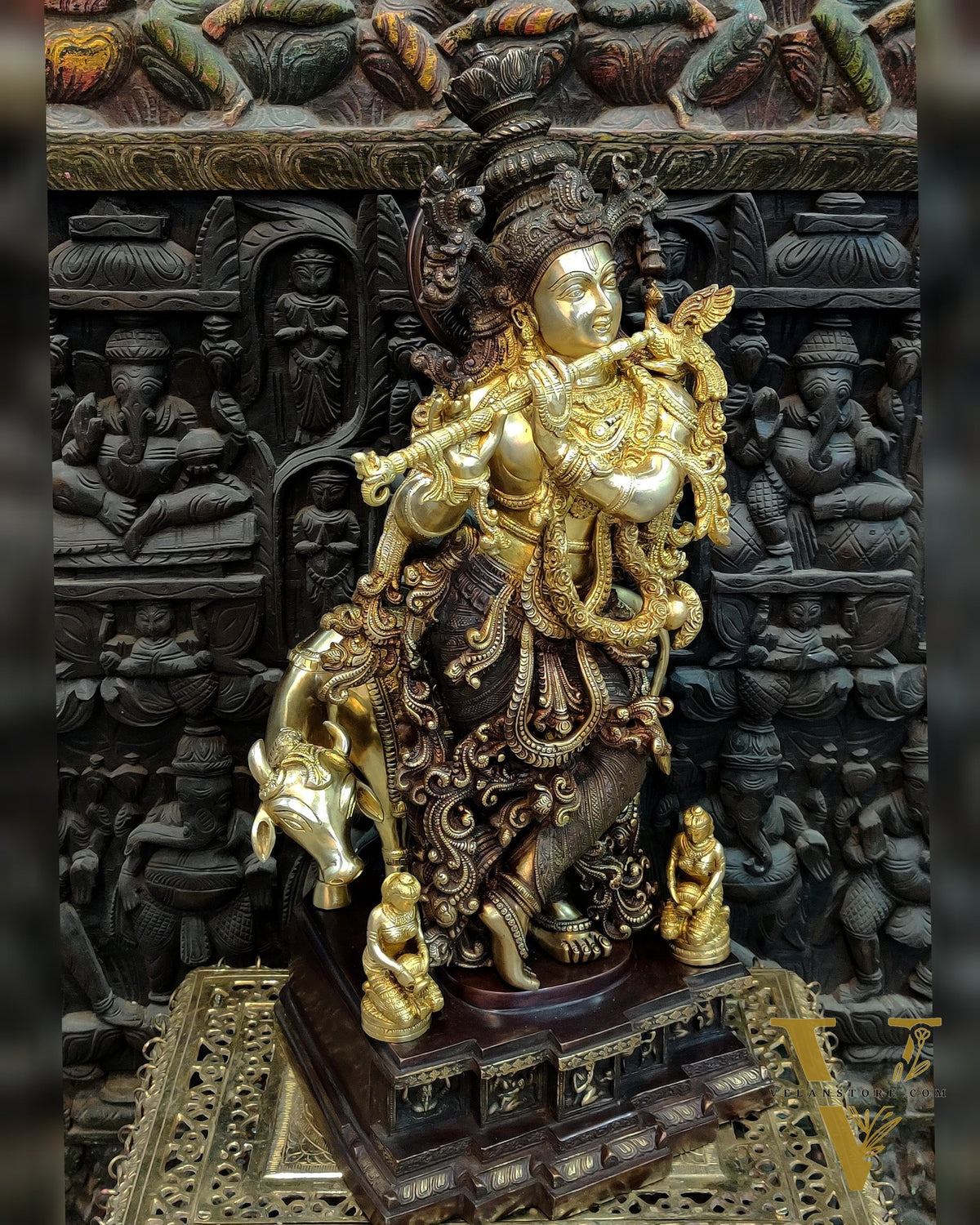 Krishna with cow Brass Idol 28 inch