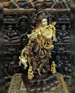 Krishna with cow Brass Idol 28 inch