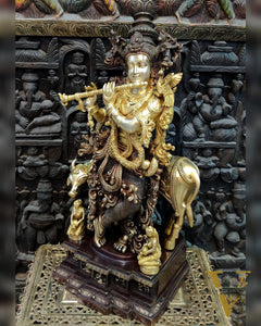 Krishna with cow Brass Idol 28 inch