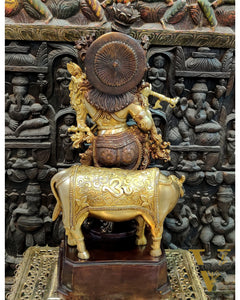 Krishna with cow Brass Idol 28 inch
