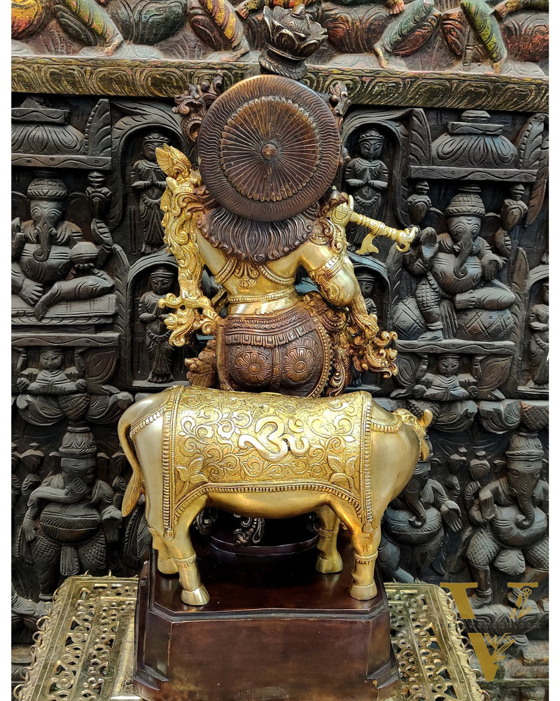 Krishna with cow Brass Idol 28 inch