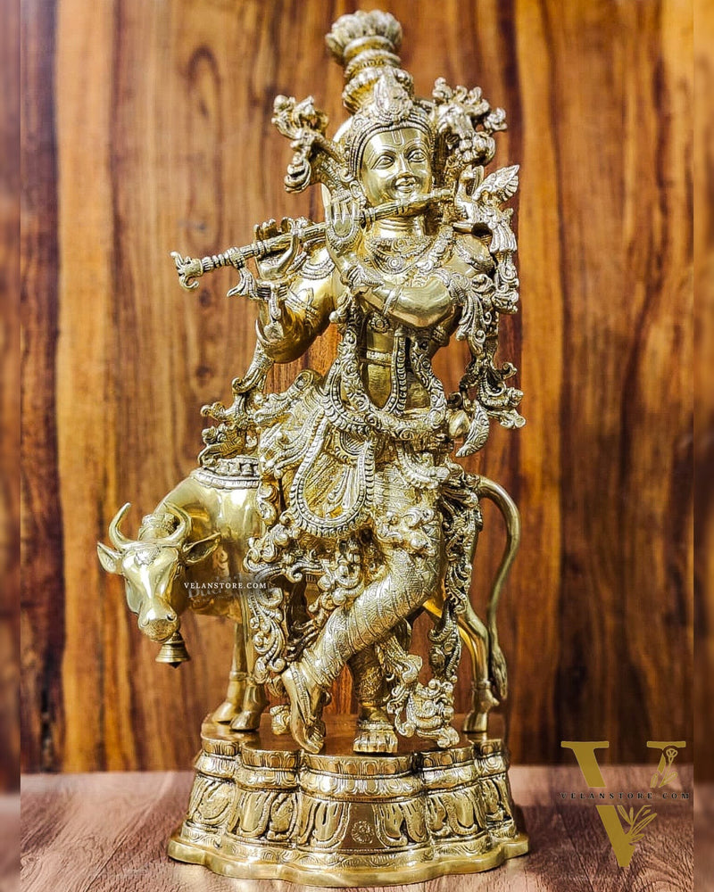 Krishna with Cow statue big 26"