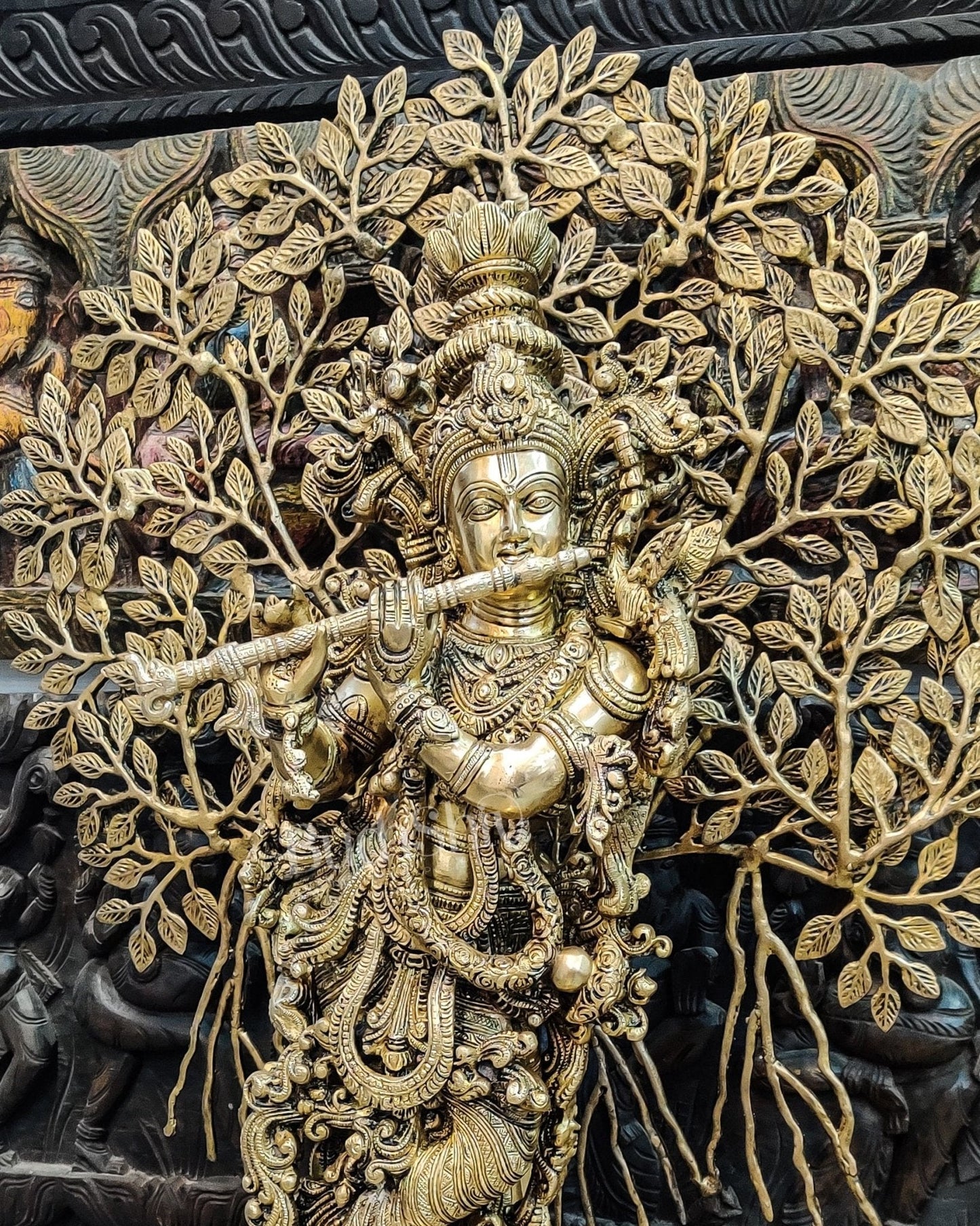 Krishna with Kalpavriksha Tree Superfine Brass Idol - 35"