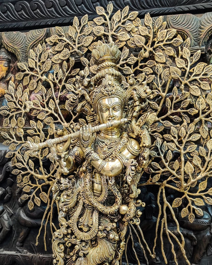 Krishna with Kalpavriksha Tree Superfine Brass Idol - 35"