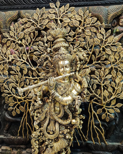 Krishna with Kalpavriksha Tree Superfine Brass Idol - 35"