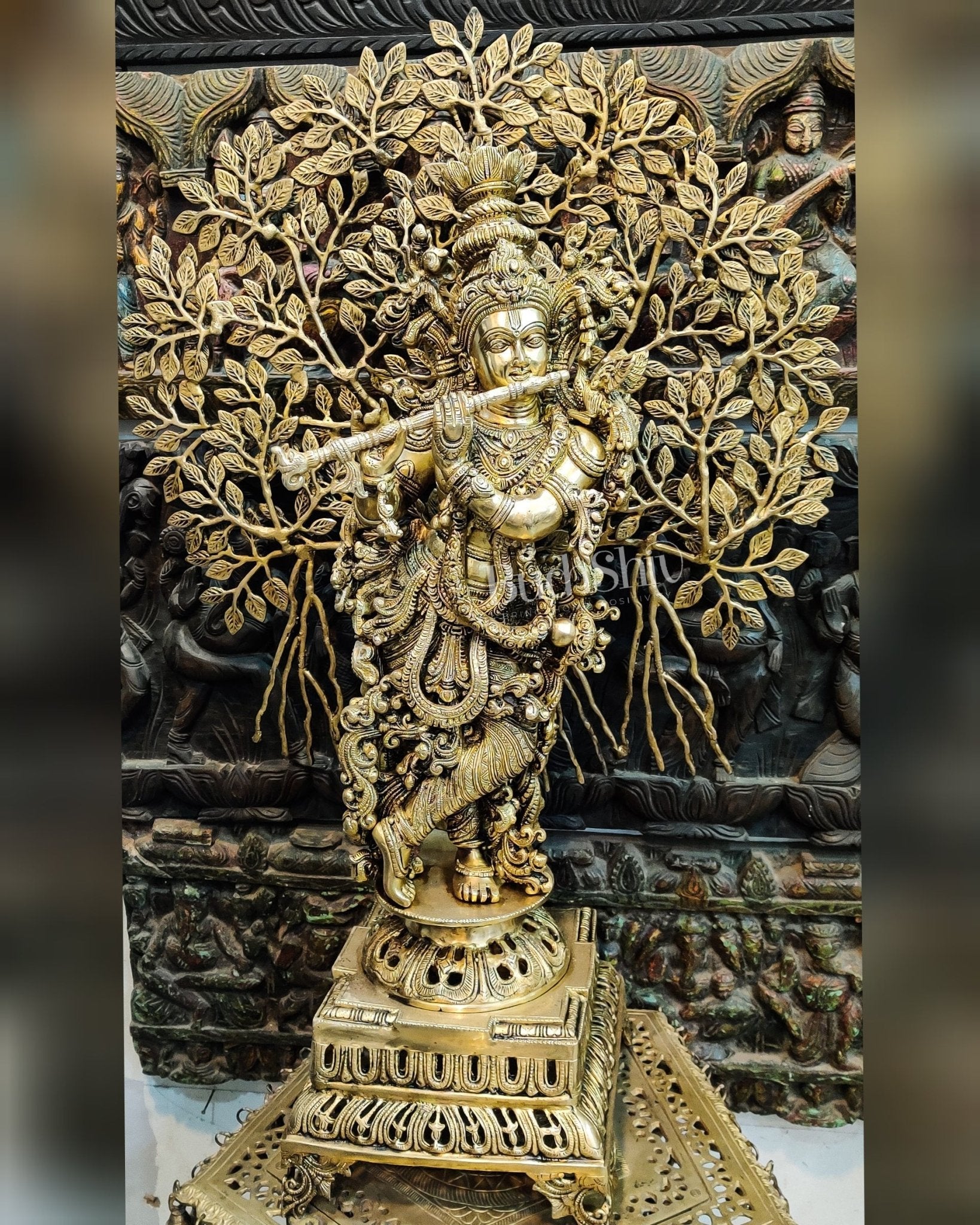 Krishna with Kalpavriksha Tree Superfine Brass Idol - 35"