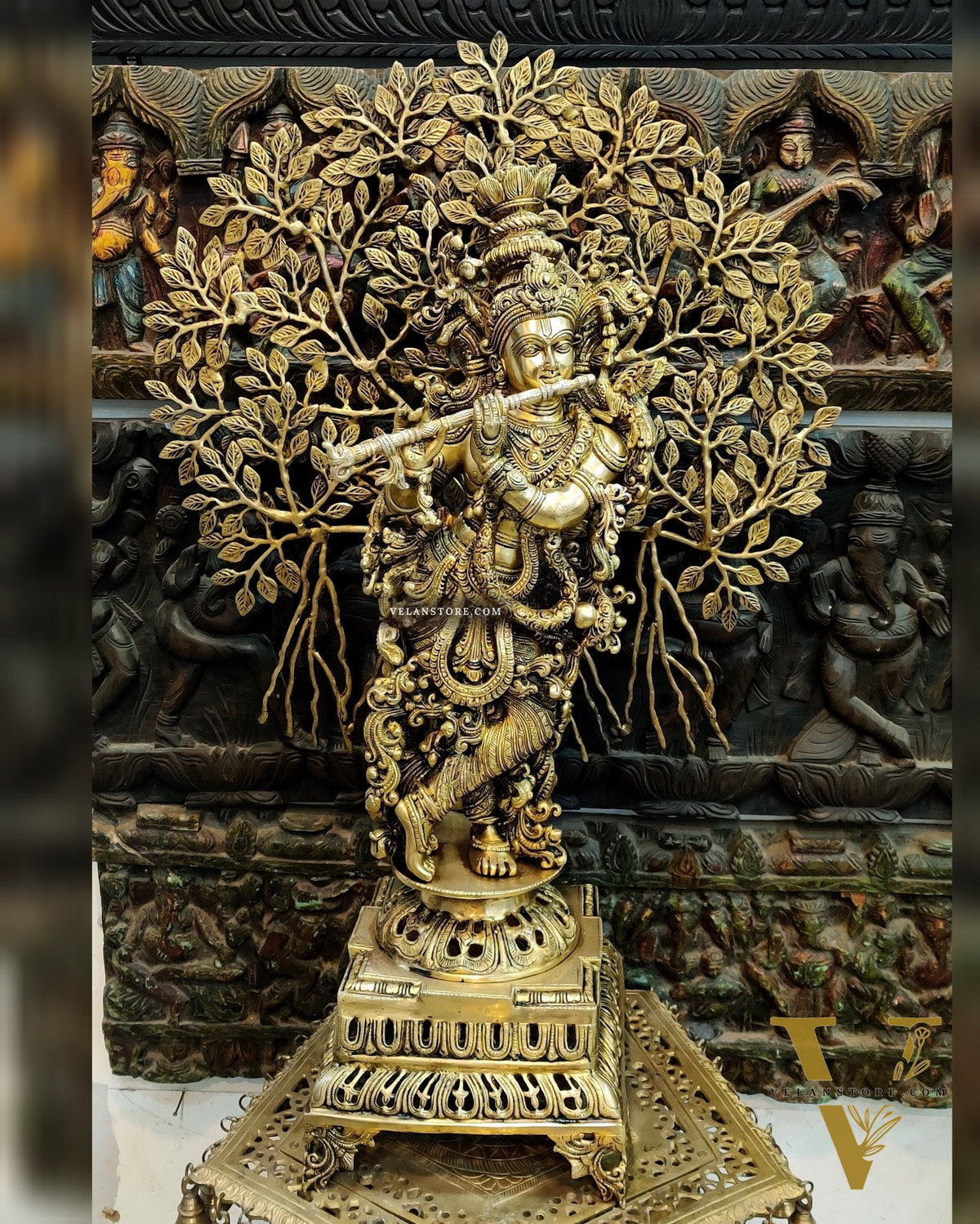 Krishna with Kalpavriksha Tree Superfine Brass Idol - 35"