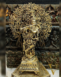 Krishna with Kalpavriksha Tree Superfine Brass Idol - 35"