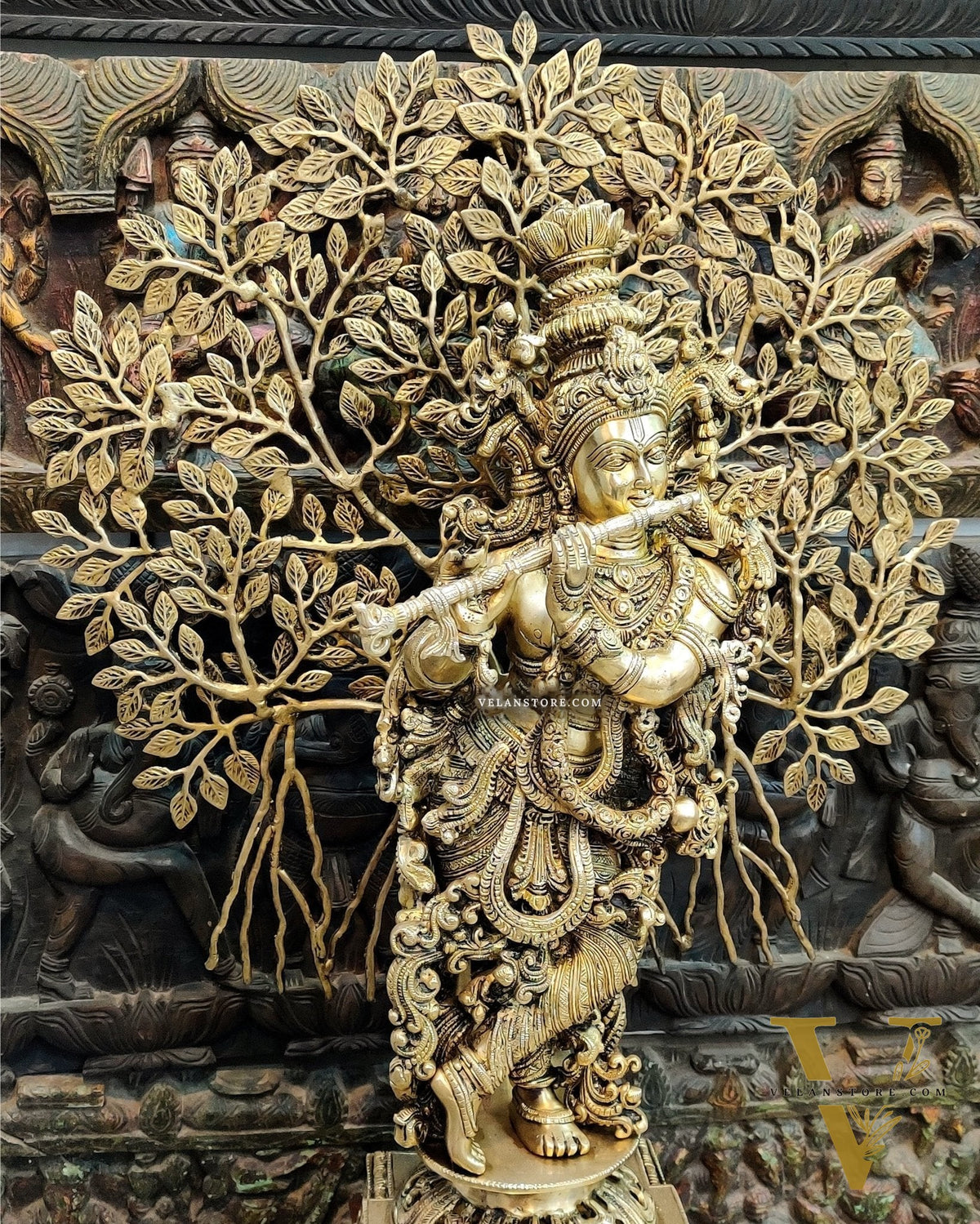 Krishna with Kalpavriksha Tree Superfine Brass Idol - 35"