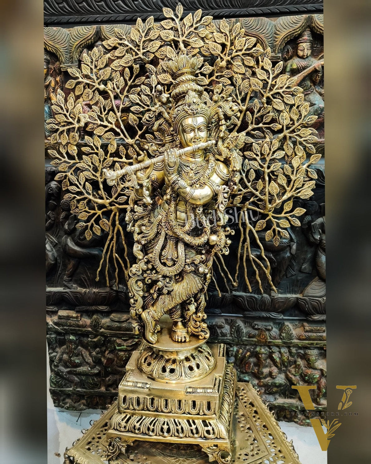 Krishna with Kalpavriksha Tree Superfine Brass Idol - 35"