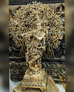 Krishna with Kalpavriksha Tree Superfine Brass Idol - 35"
