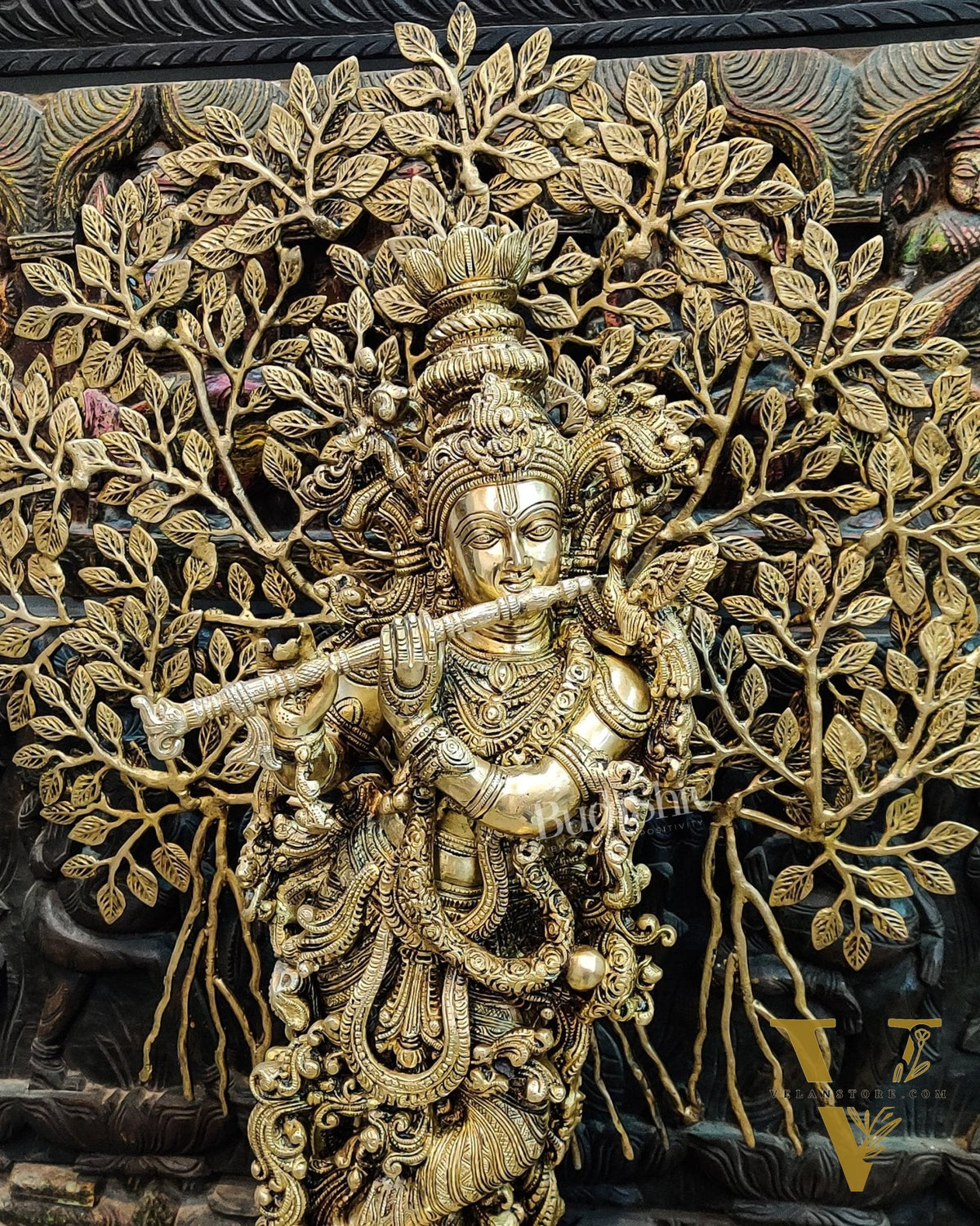 Krishna with Kalpavriksha Tree Superfine Brass Idol - 35"