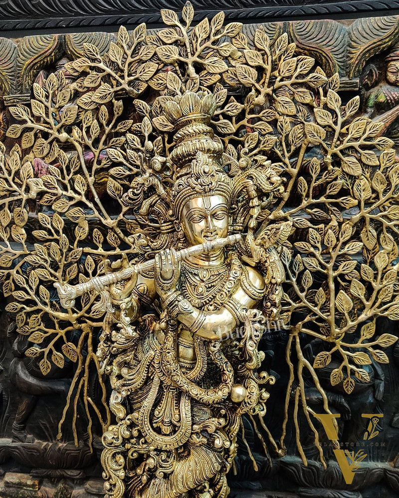 Krishna with Kalpavriksha Tree Superfine Brass Idol - 35"