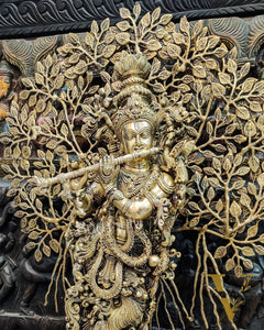 Krishna with Kalpavriksha Tree Superfine Brass Idol - 35"