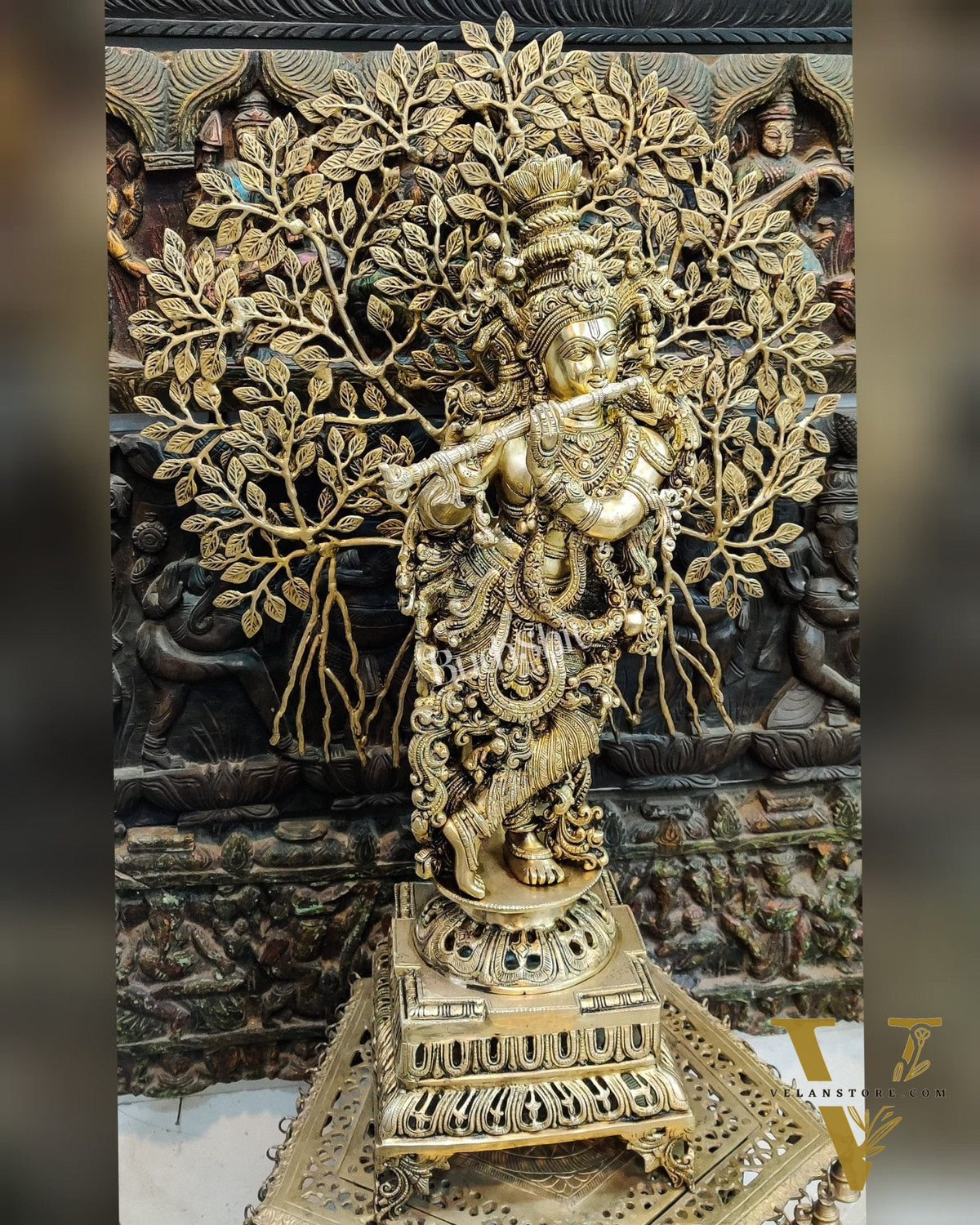 Krishna with Kalpavriksha Tree Superfine Brass Idol - 35"
